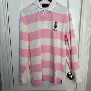Ralph Lauren Pink and White Polo with Bear Logo